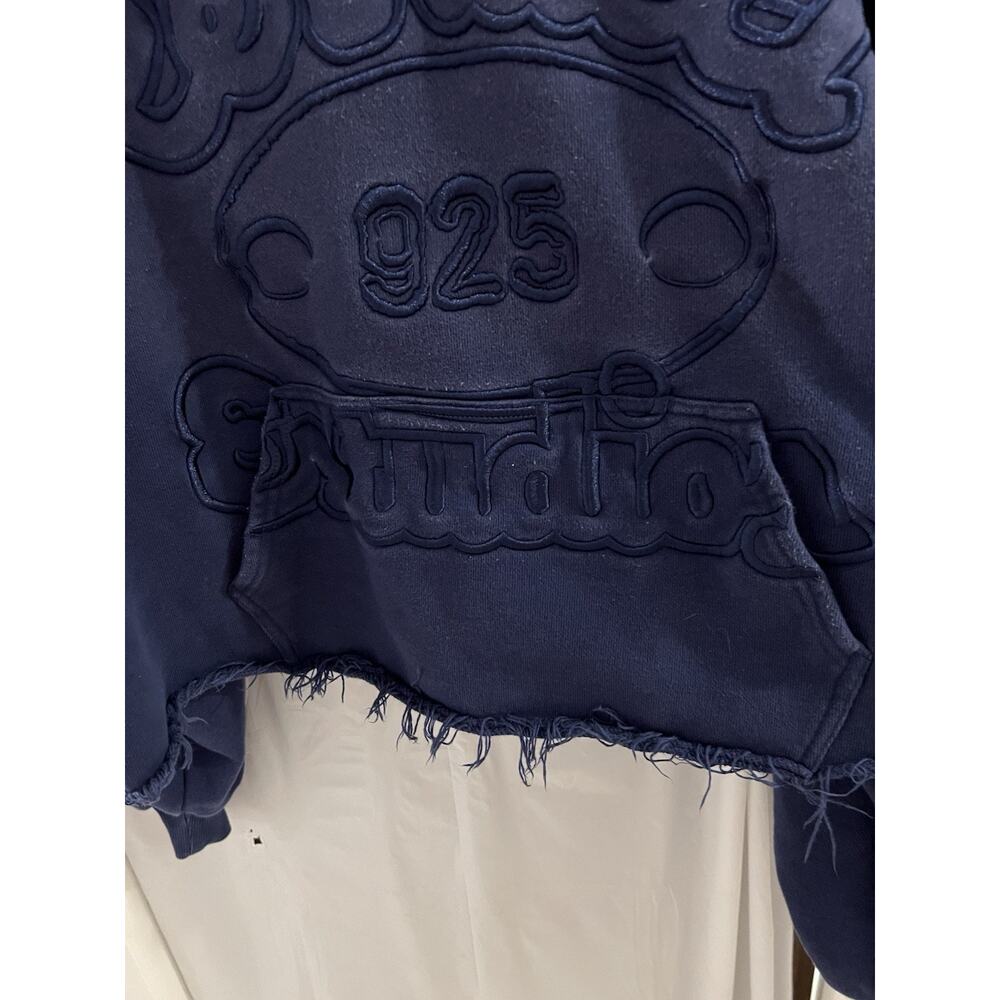 Cernucci Blue Logo Cropped Hoodie Kanga Pockets Distressed Sz M - Picture 3 of 9